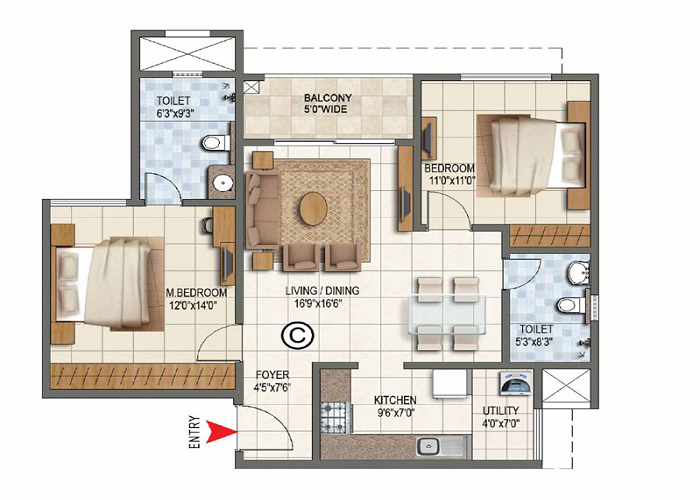 2 BHK-1150 SqFt